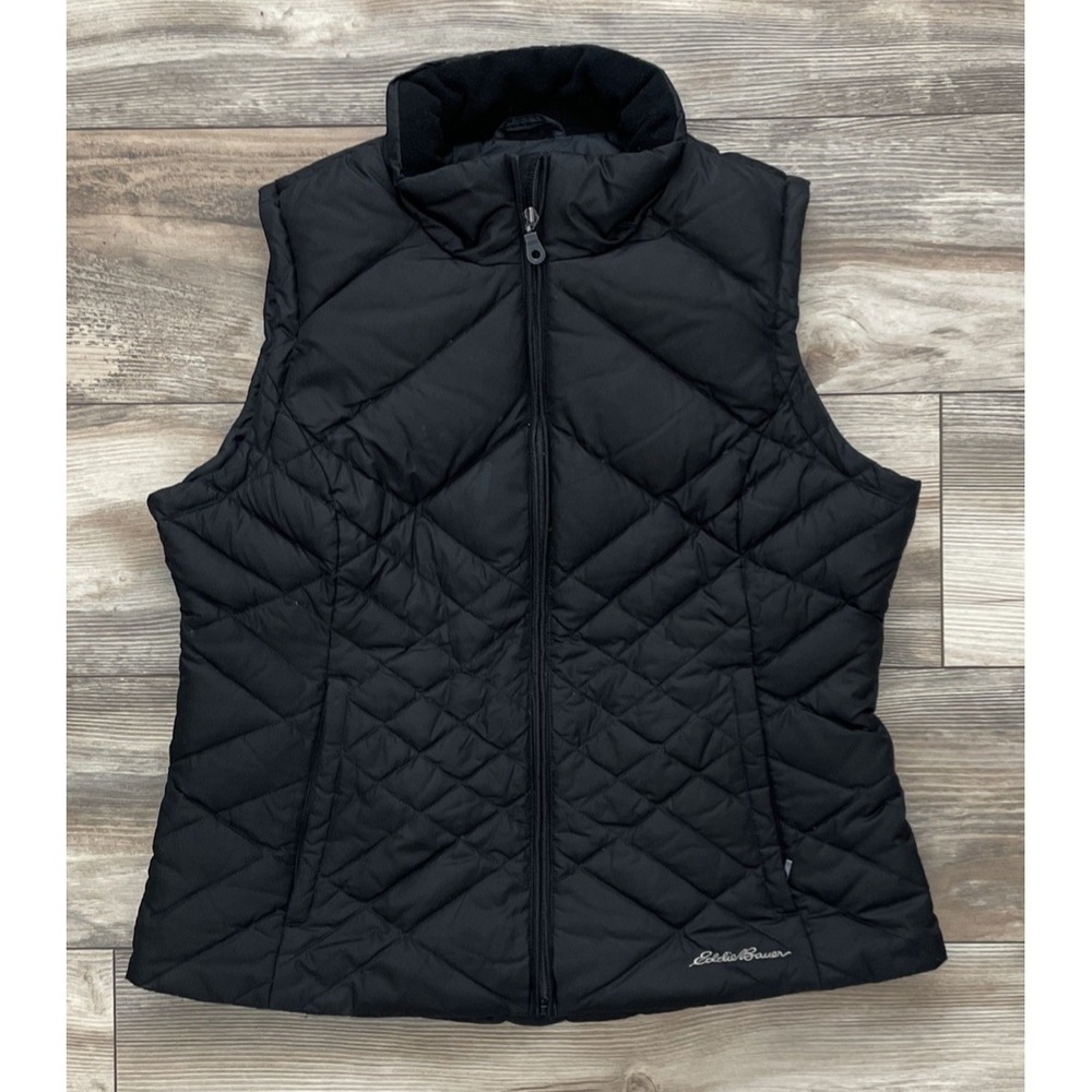 Eddie Bauer Goose Down Puffer Quilted Vest Women’s Black Size Large Petite